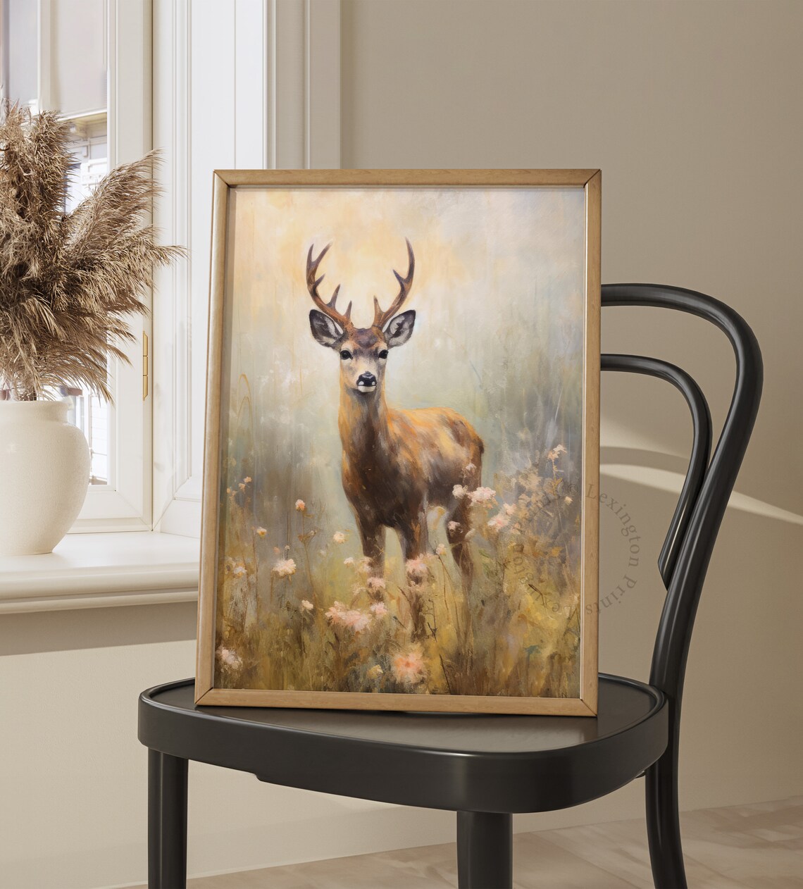 Deer Buck Antlers Wildflower Meadow Spring Woodland Animal Painting Poster - Image 4