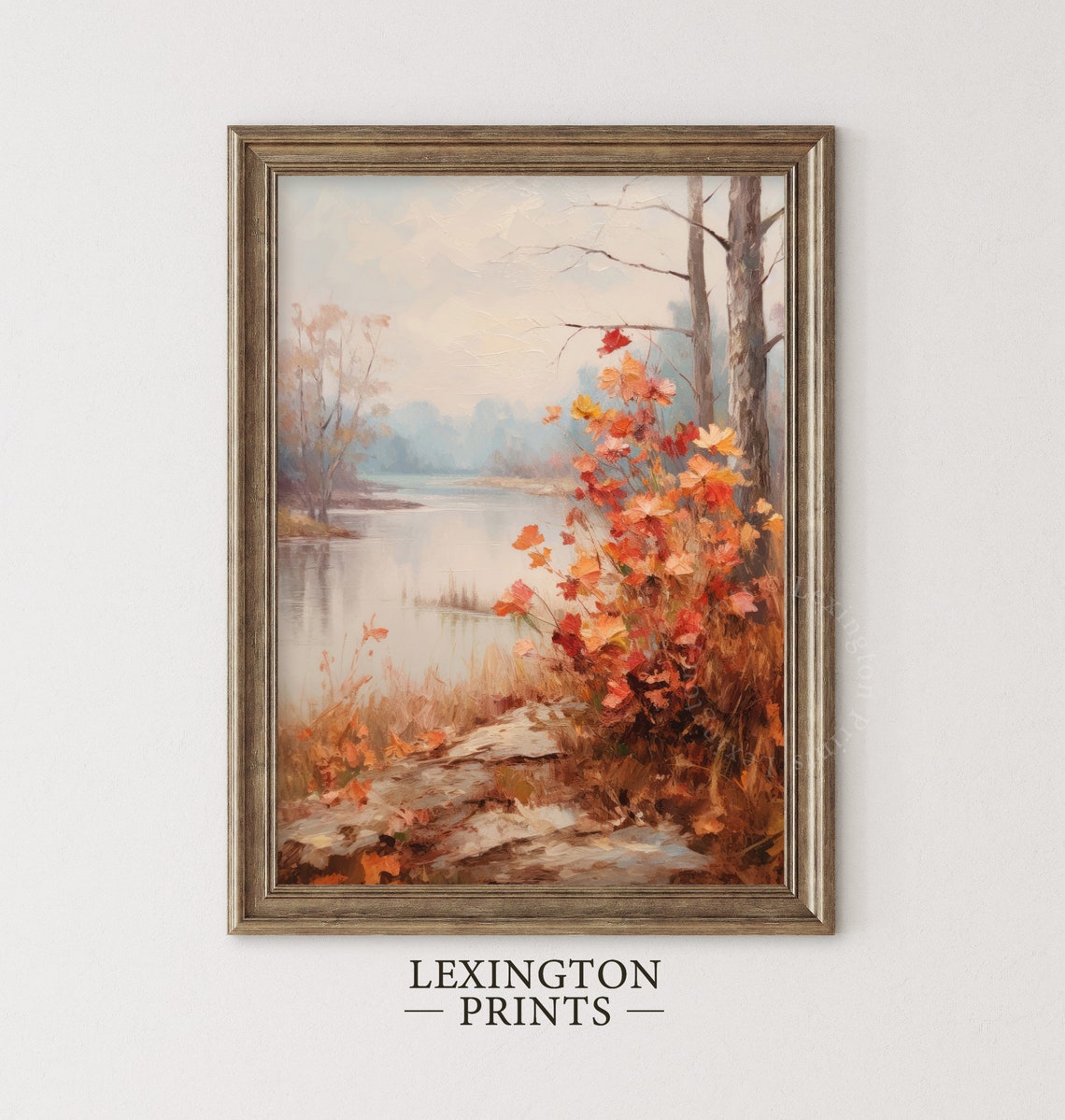 Autumn Lakeside with Red Orange Bushes Tranquil Fall Lake Poster - Image 2