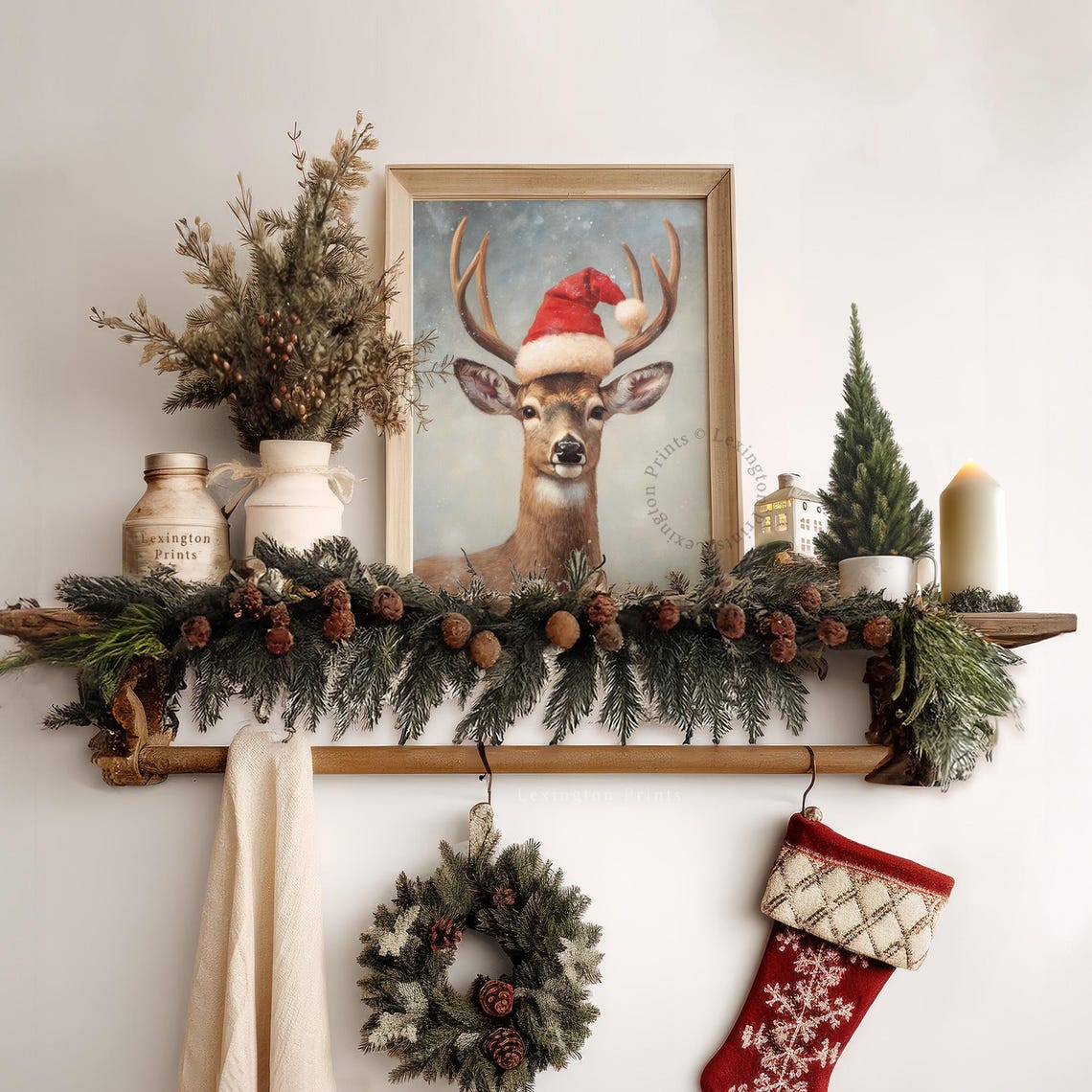 Reindeer Christmas Wall Art Deer Christmas Deer Painting Winter Oil Painting Pet Painting Christmas Santa Hat Christmas Decor Vintage 227 - Image 6