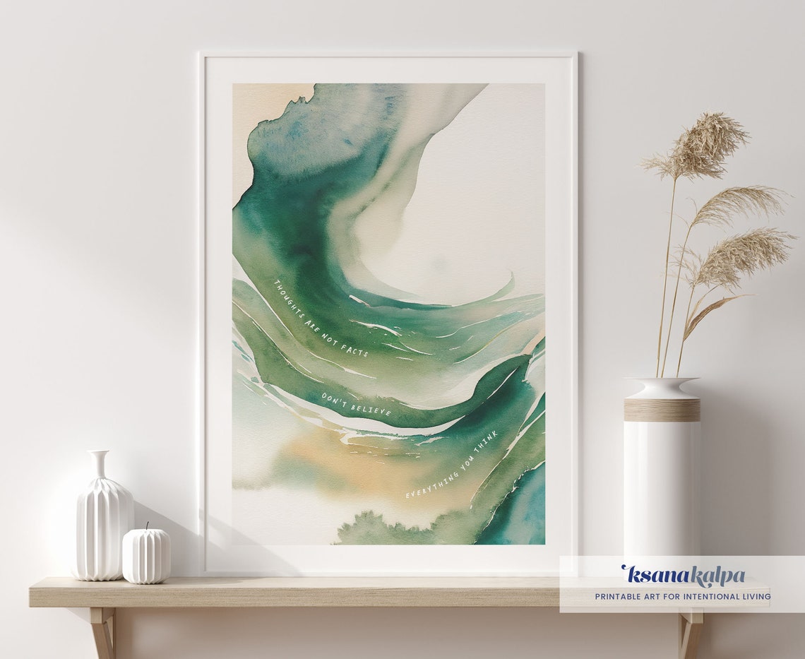 Thoughts Are Not Facts Emerald Green Swirl Mindfulness Quote Poster - Image 3