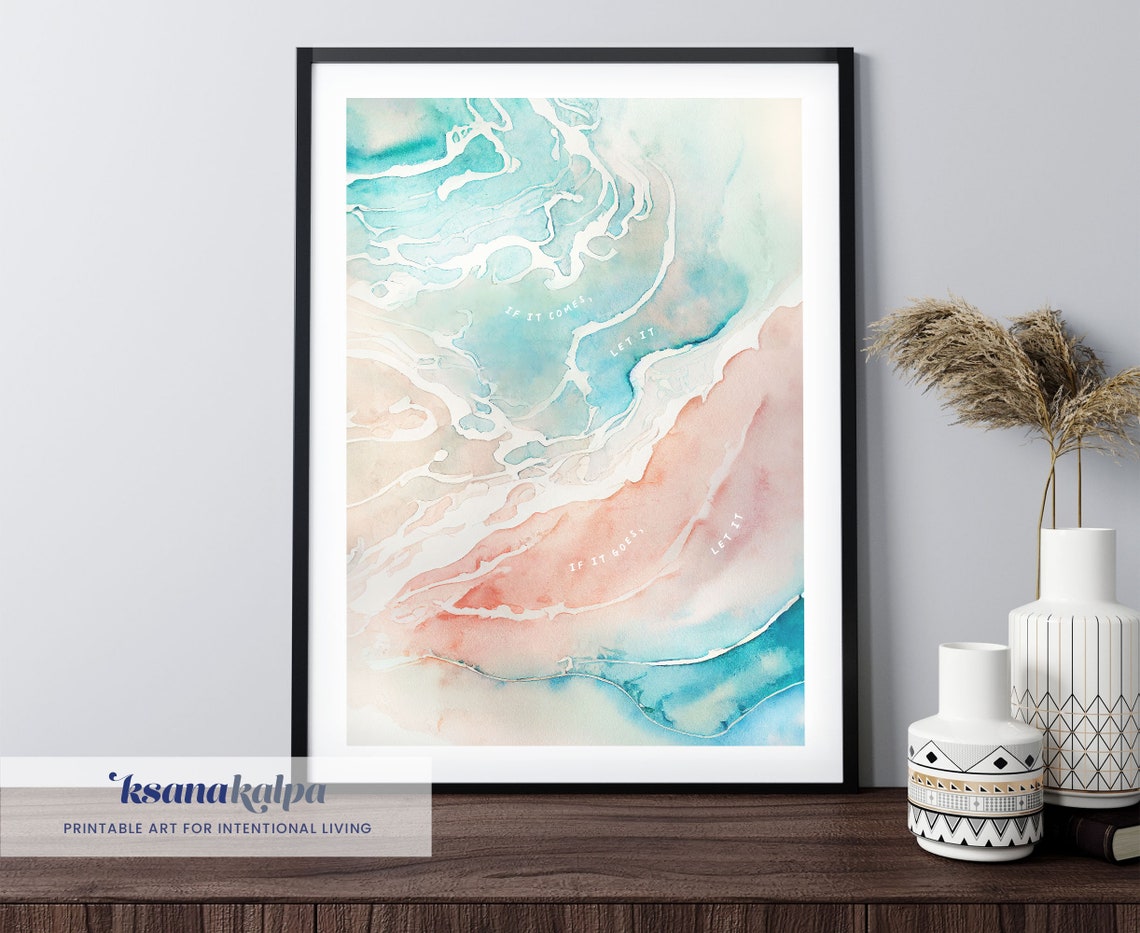 If It Comes Let It Teal Abstract Ocean Watercolor Quote Poster - Image 2