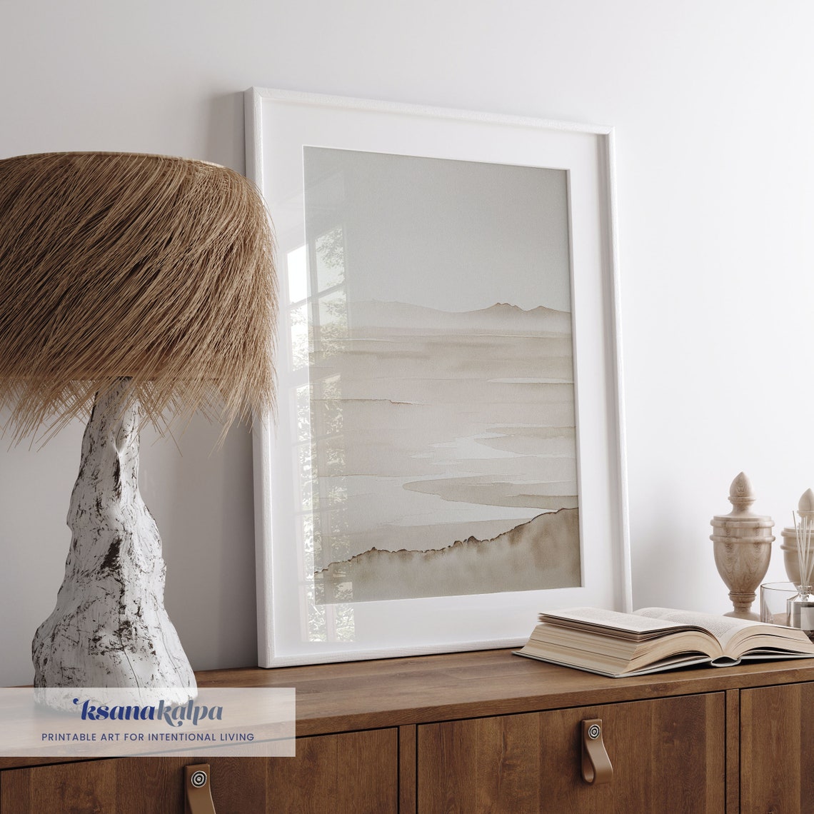 Neutral Beige Abstract Landscape Minimalist Japandi Wall Poster - Image 3