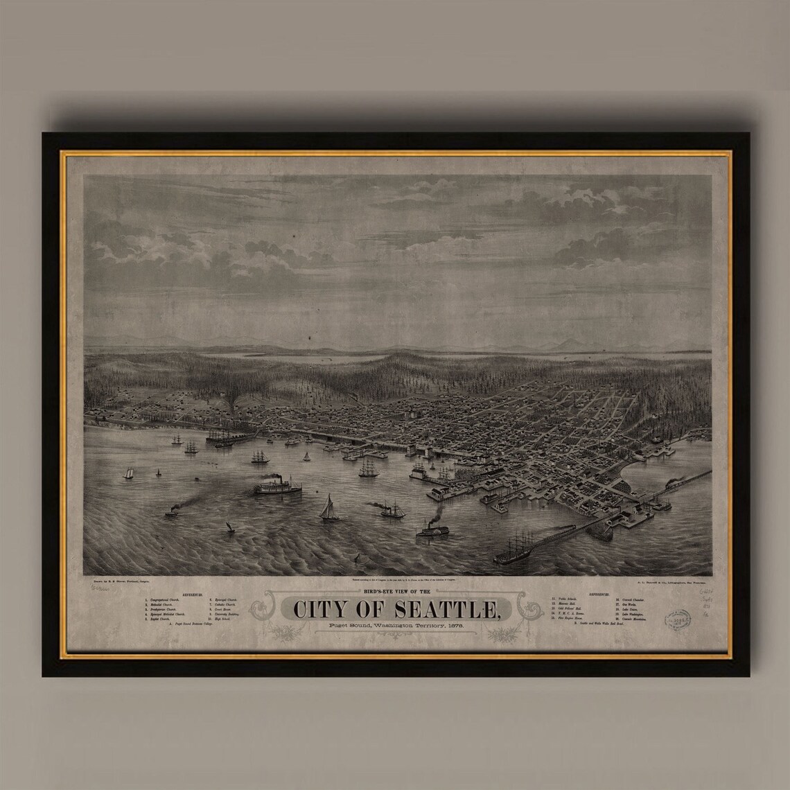 Seattle Vintage Map Travel Poster, Historic Map Art