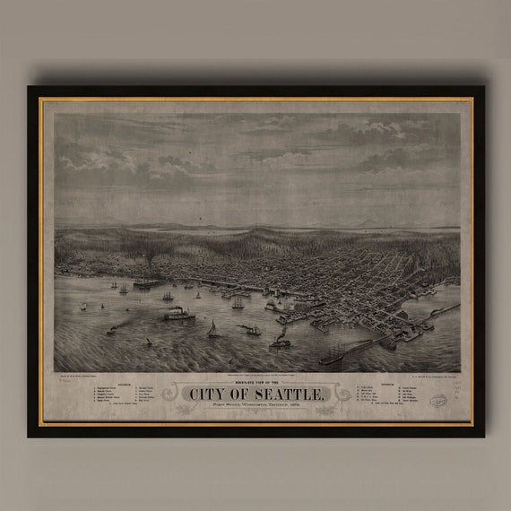 Seattle Vintage Map Travel Poster, Historic Map Art