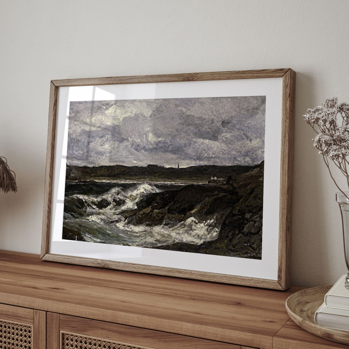 Stormy Rocky Coast With Crashing Waves And Distant Lighthouse Poster - Image 4