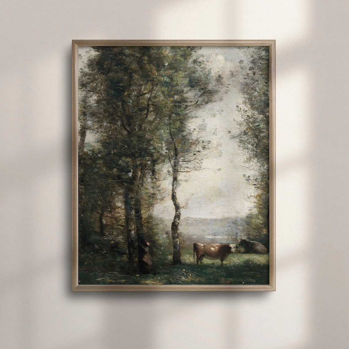 Vintage Cow Pasture Landscape Antique Farm Animal Countryside Poster
