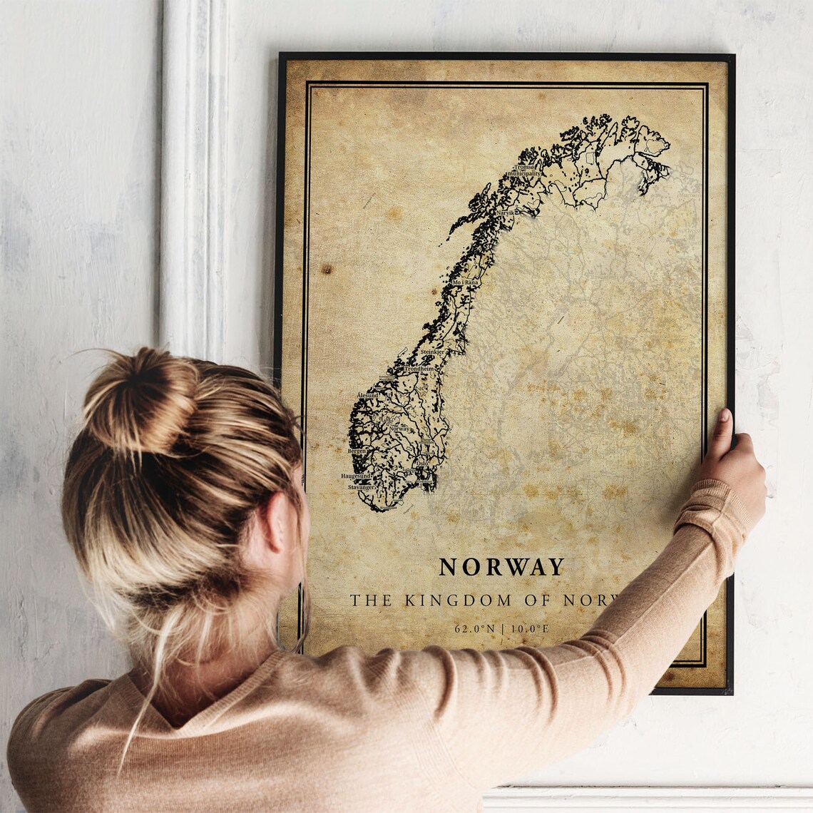 Norway Vintage Map Poster Print, Road Map