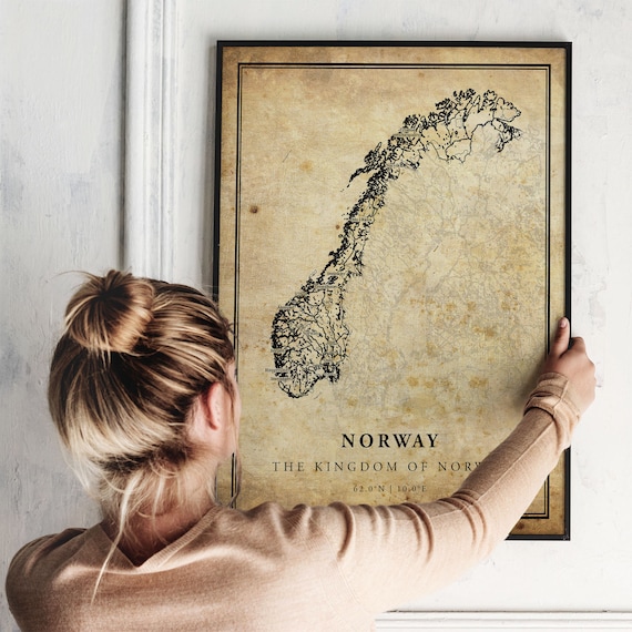 Norway Vintage Map Poster Print, Road Map