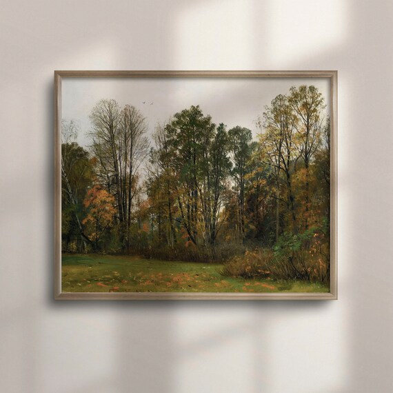 Vintage Autumn Forest Edge Tall Trees Warm Fall Tones Art Poster