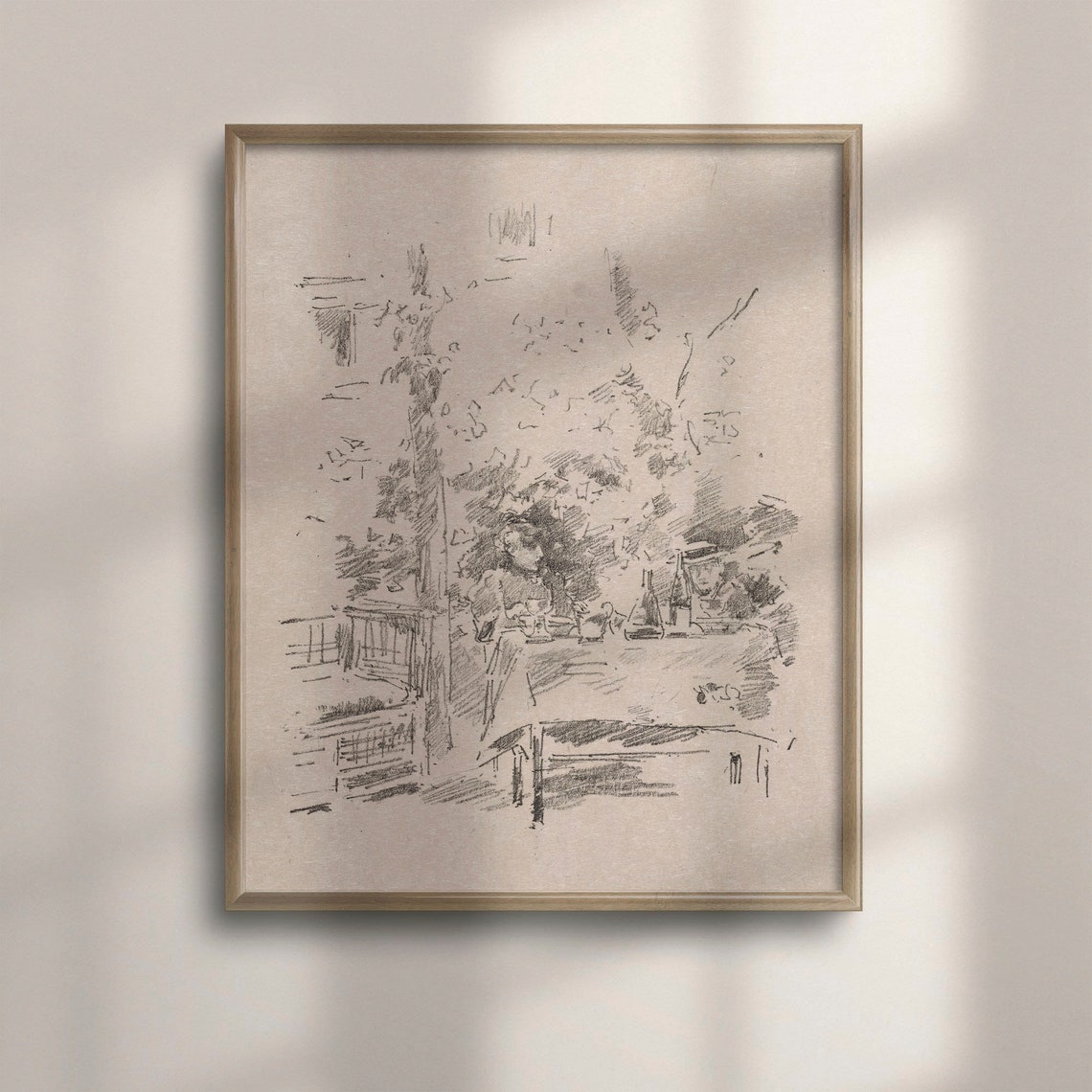 Outdoor Cafe Table Pencil Sketch Impressionist Drawing Poster
