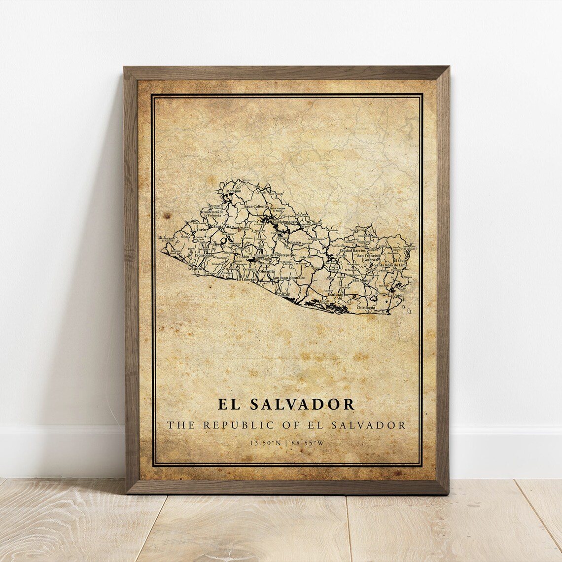 El Salvador Vintage Map Poster, Street Road Map