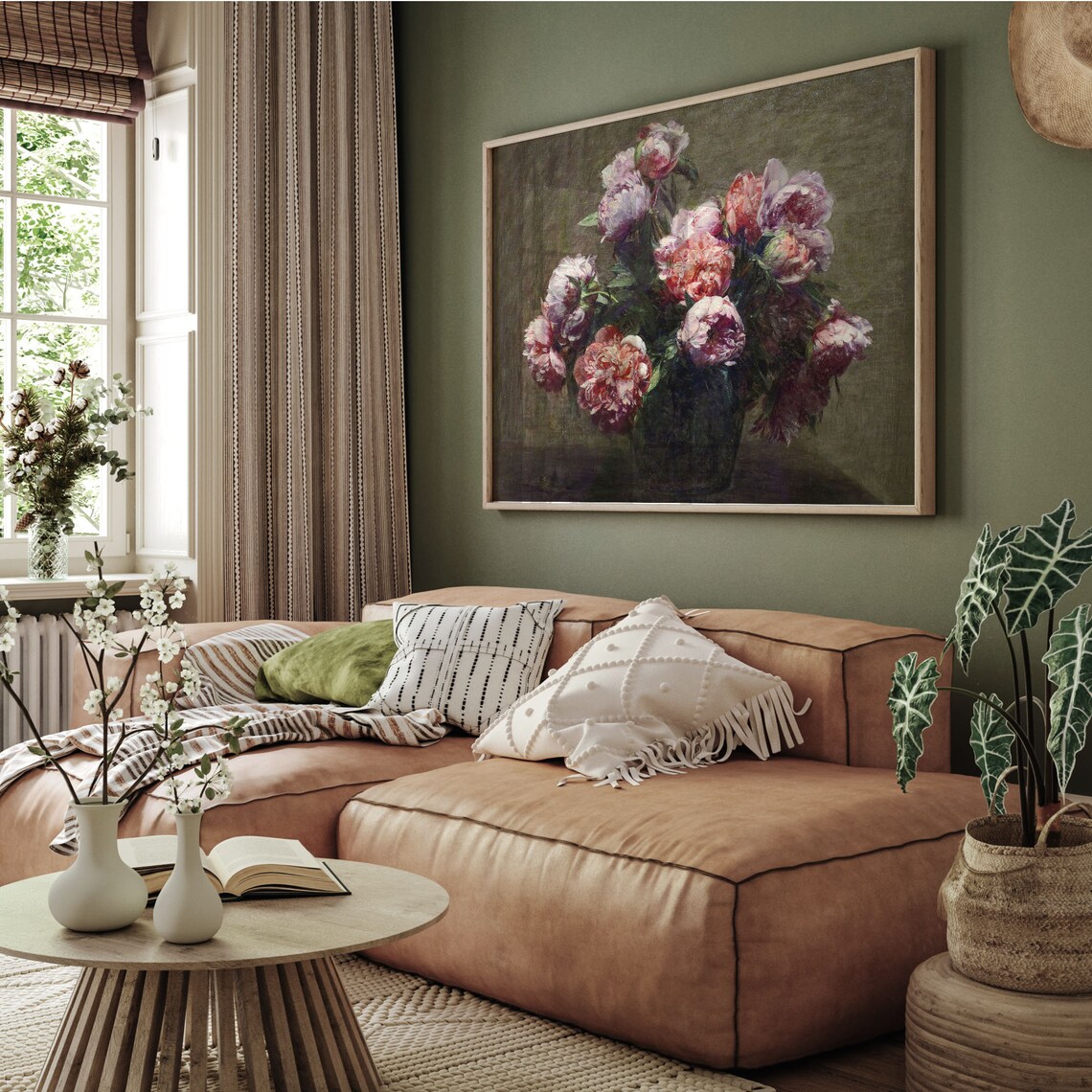 Pink Peonies Bouquet Vintage Floral Still Life Oil Painting Poster - Image 2