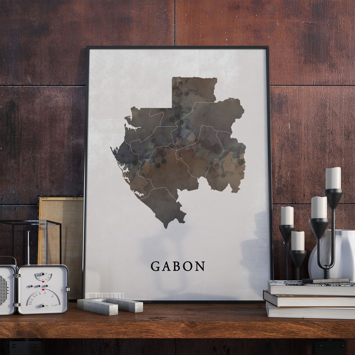 Gabon Watercolor Country Map Minimalist Modern Neutral Decor Poster
