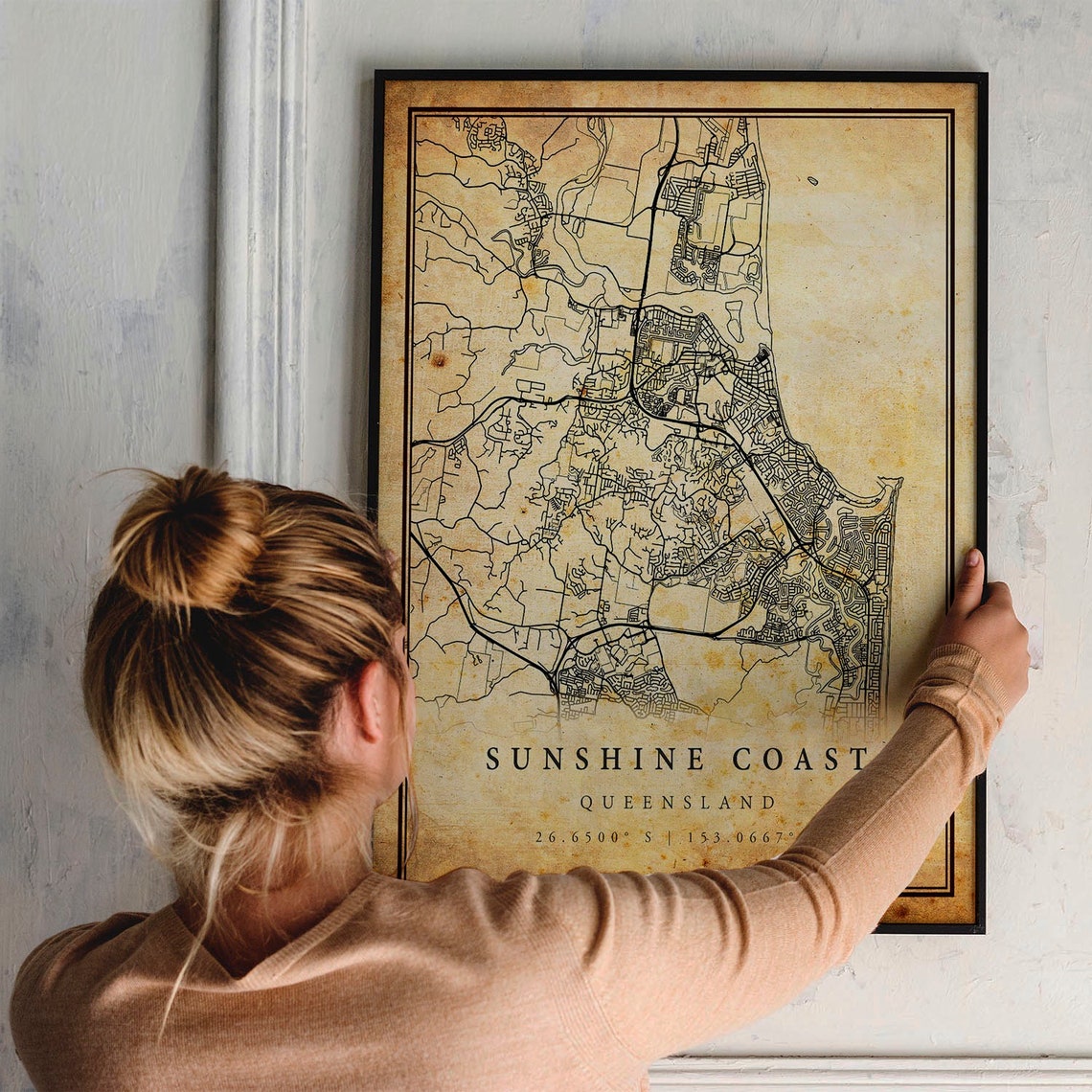 Sunshine Coast Queensland Vintage City Map Coordinates Poster - Image 2