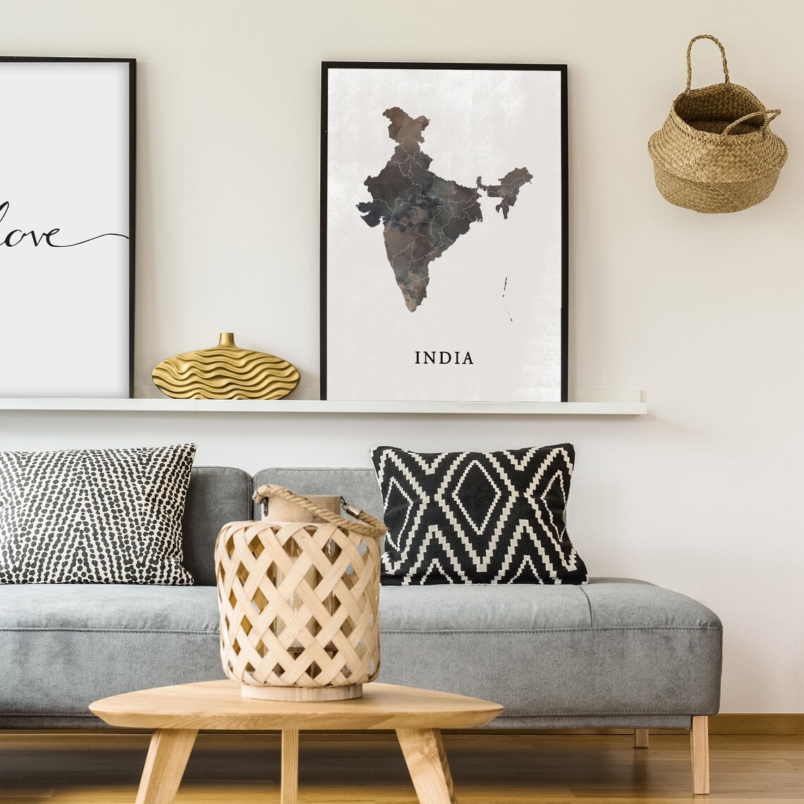 India Watercolor Country Map Poster Silhouette Travel Gift Art - Image 4