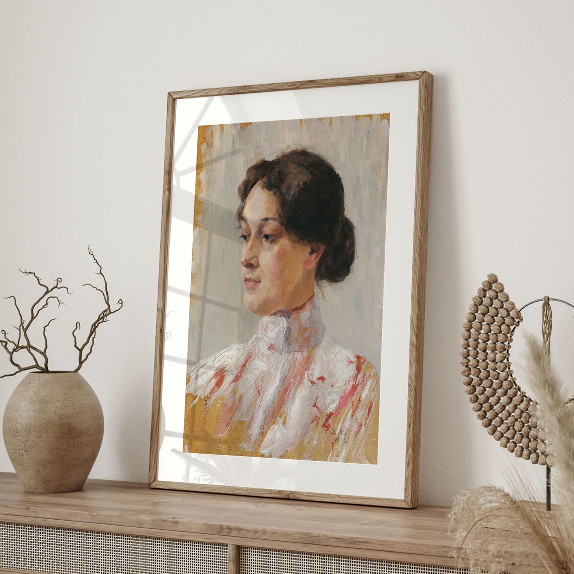 Loose Oil Portrait Sketch Of Woman In White Lace Blouse Art Poster - Image 4