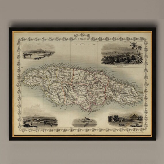 Vintage Old Map Of Jamaica, Antique Map Print