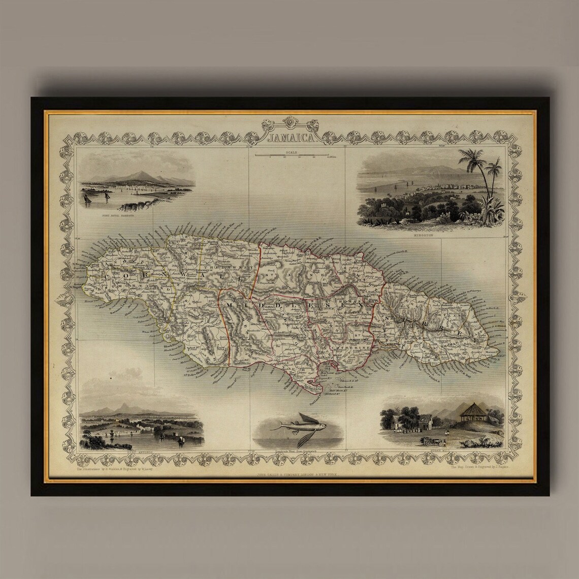 Vintage Old Map Of Jamaica, Antique Map Print
