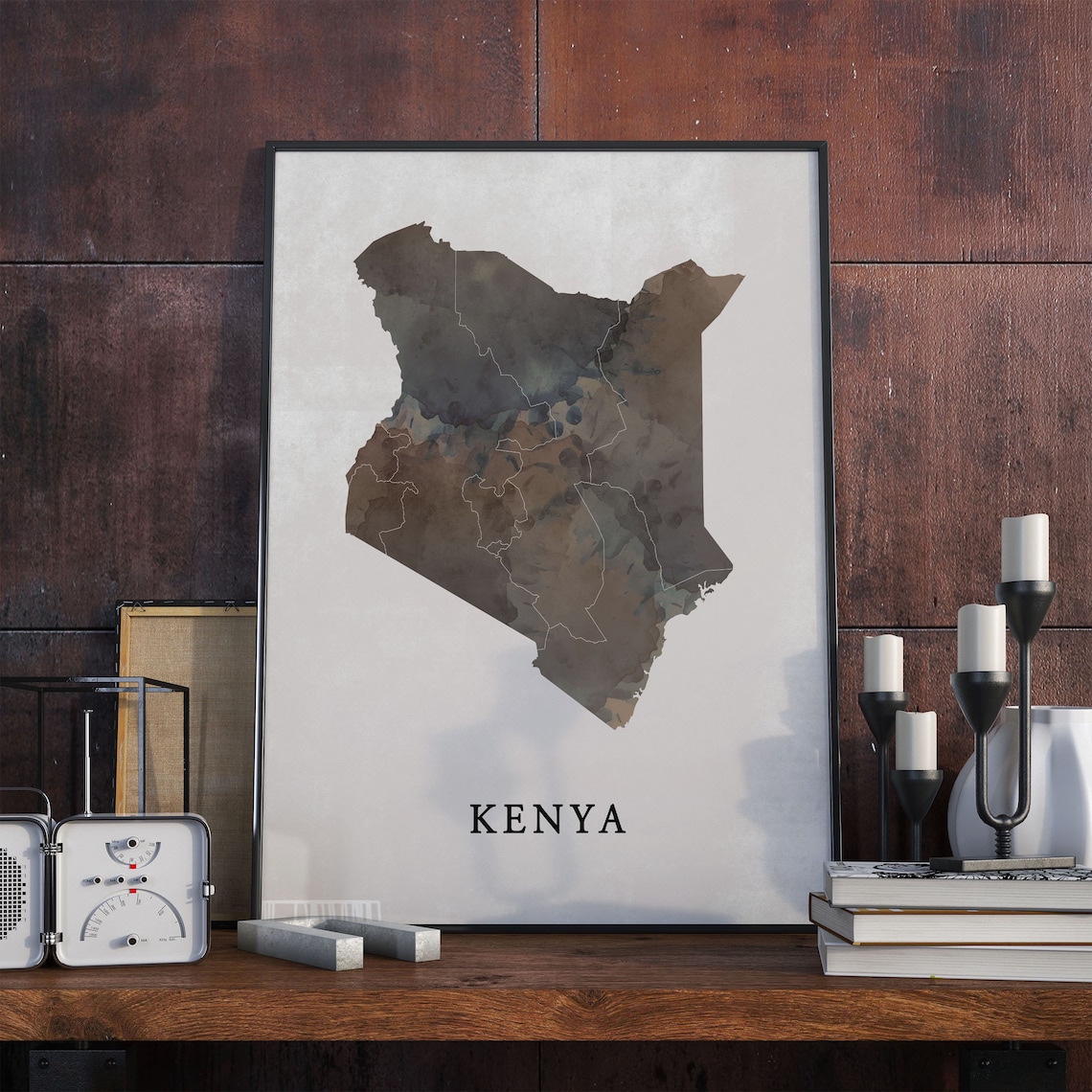 Kenya Vintage Style Map Print, Travel Poster