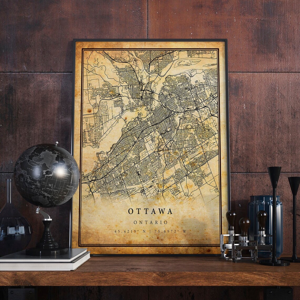 Ottawa Ontario Canada Vintage City Street Map Coordinates Poster