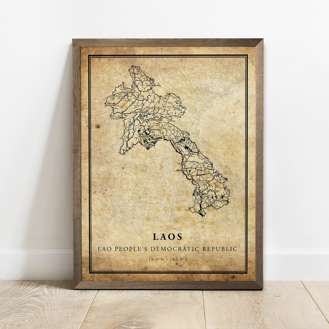 Laos Vintage Map Poster Print, Country Decor