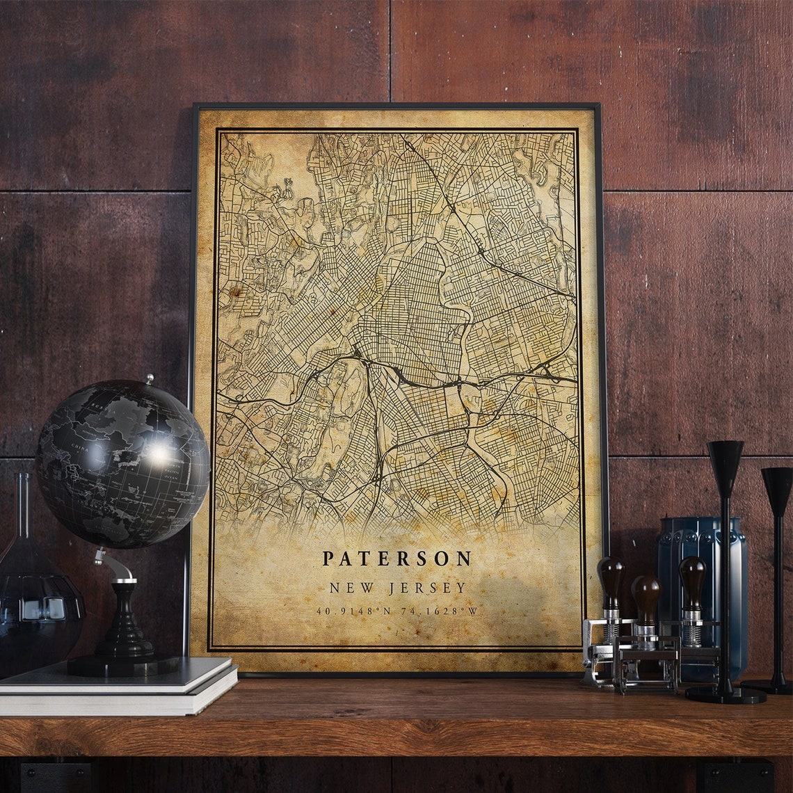 Paterson New Jersey Vintage City Street Map Poster Home Decor