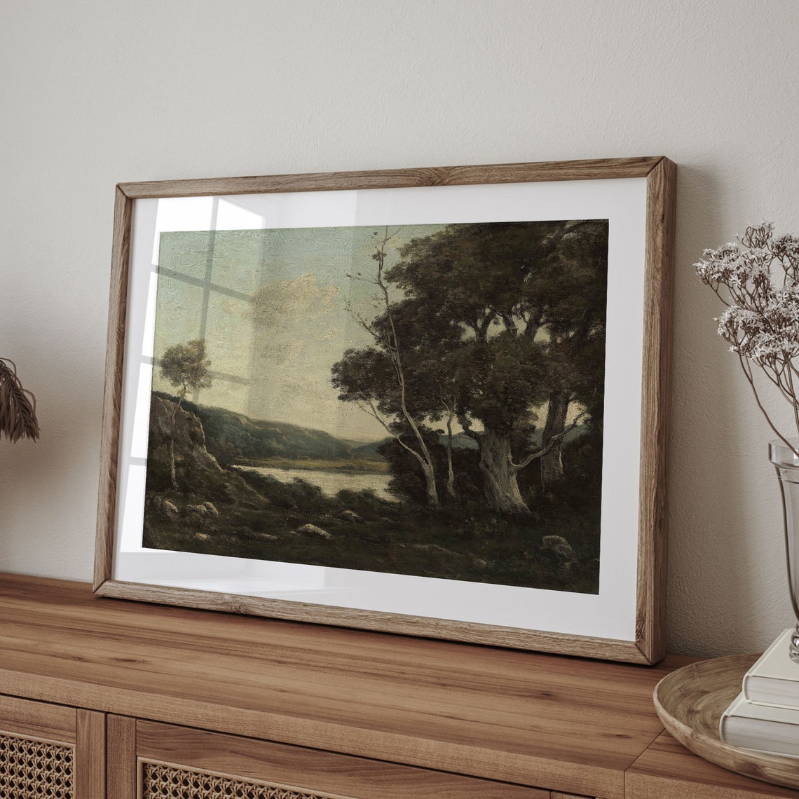 Rustic Country Landscape Dark Trees Framing A Sunlit Lake Valley Print - Image 4