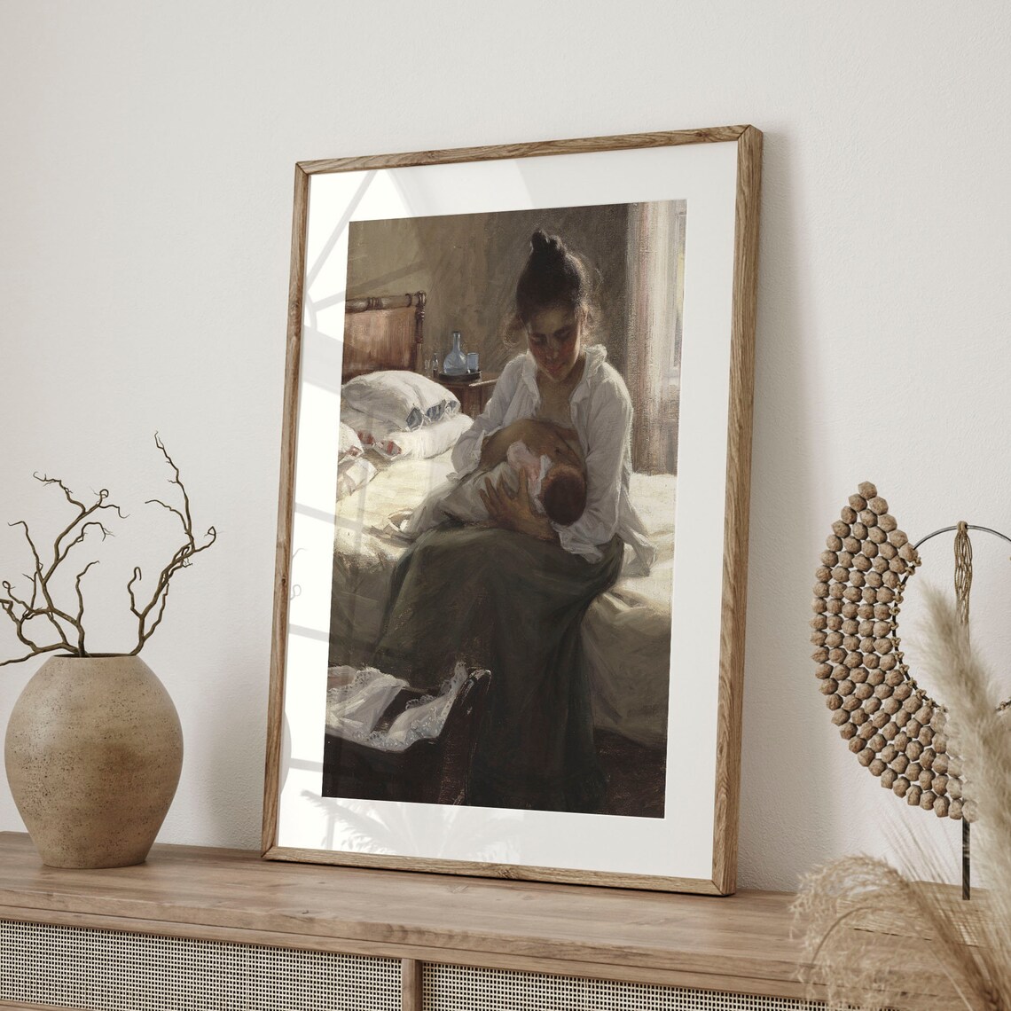 Antique Mother Nursing Baby Vintage Motherhood Oil Painting Poster - Image 4