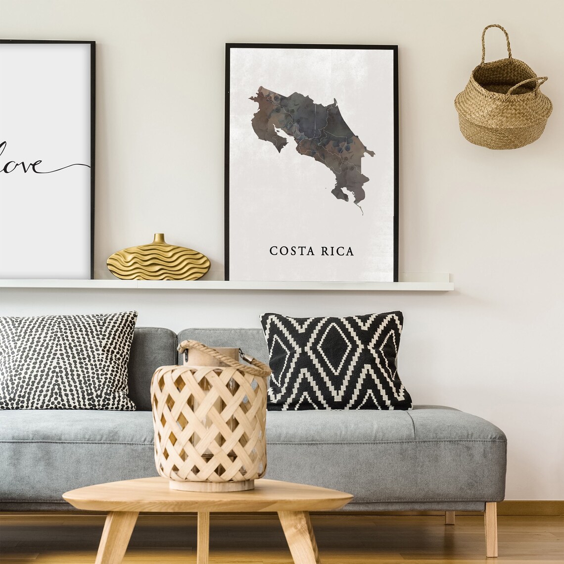 Costa Rica Watercolor Country Silhouette Map Dark Earthy Tones Poster - Image 4