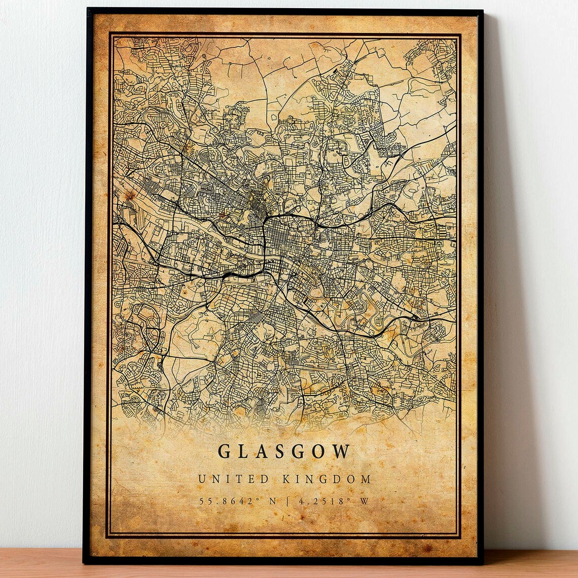 Glasgow United Kingdom Vintage City Street Map Antique Decor Poster