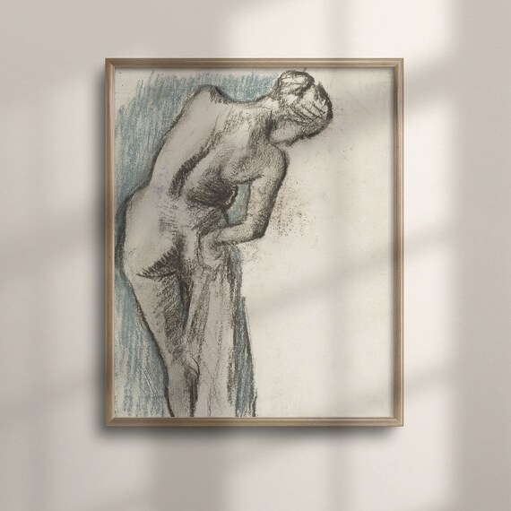Edgar Degas Fine Art Reproduction Bather Drying Herself 1883 1884 Nude Woman Drawing Wall Art Gift Idea Colorful Poster C16 958