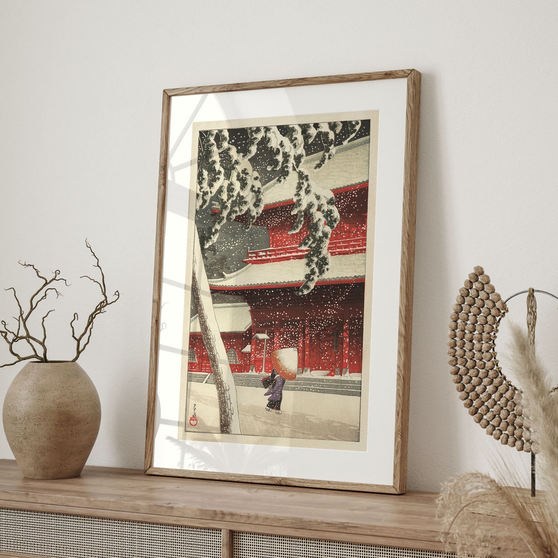 Kawase Hasui Snow at Zojoji Temple Red Pagoda Winter Woodblock Poster - Image 4