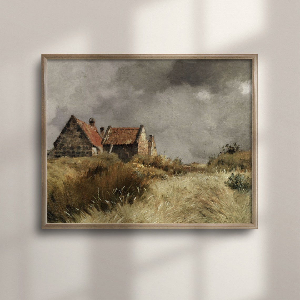 Windswept Stone Cottage Red Roof Vintage Farmhouse Painting Poster