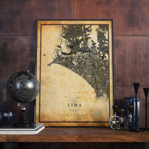 Lima Vintage Map Poster, Rustic Peru Travel Art