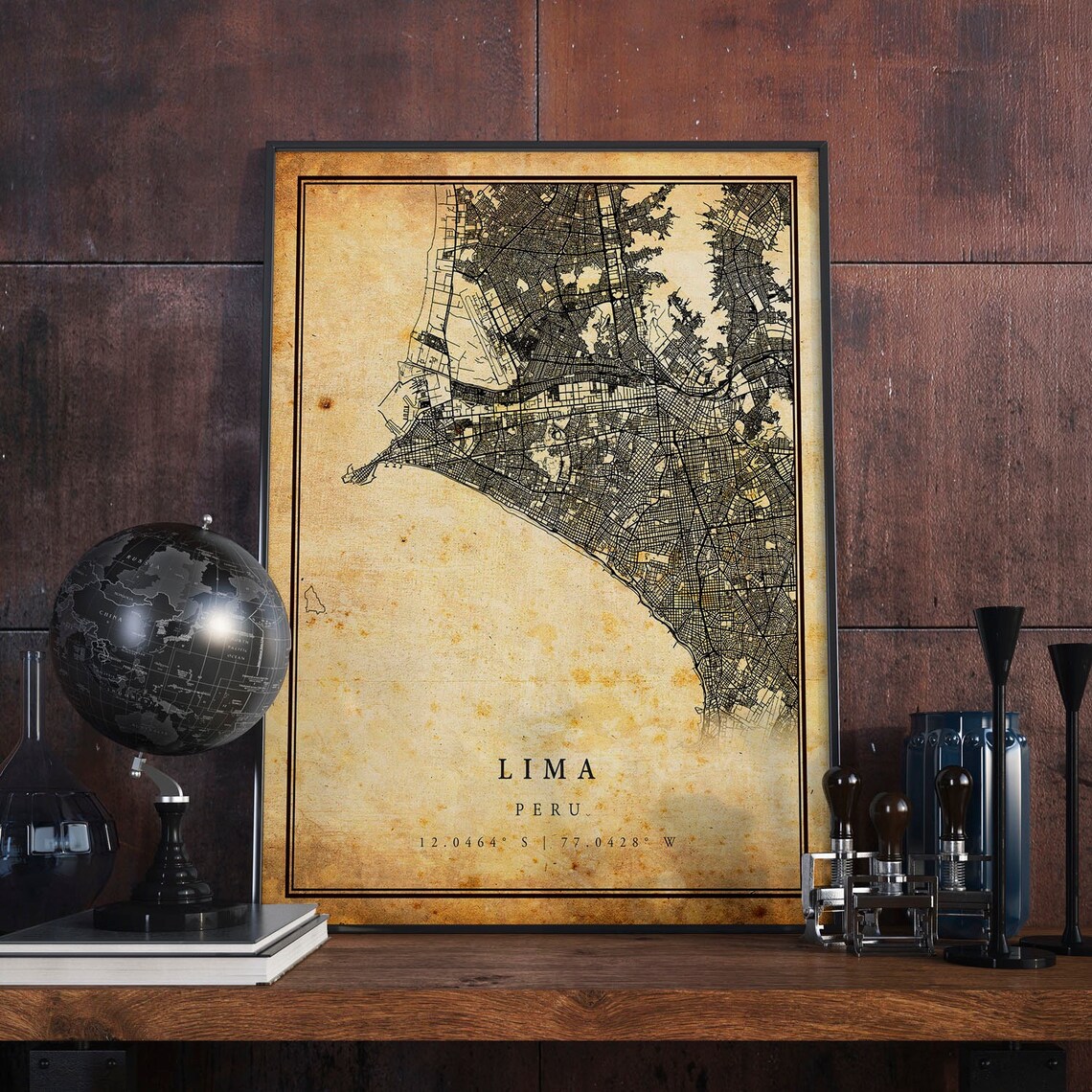 Lima Vintage Map Poster, Rustic Peru Travel Art