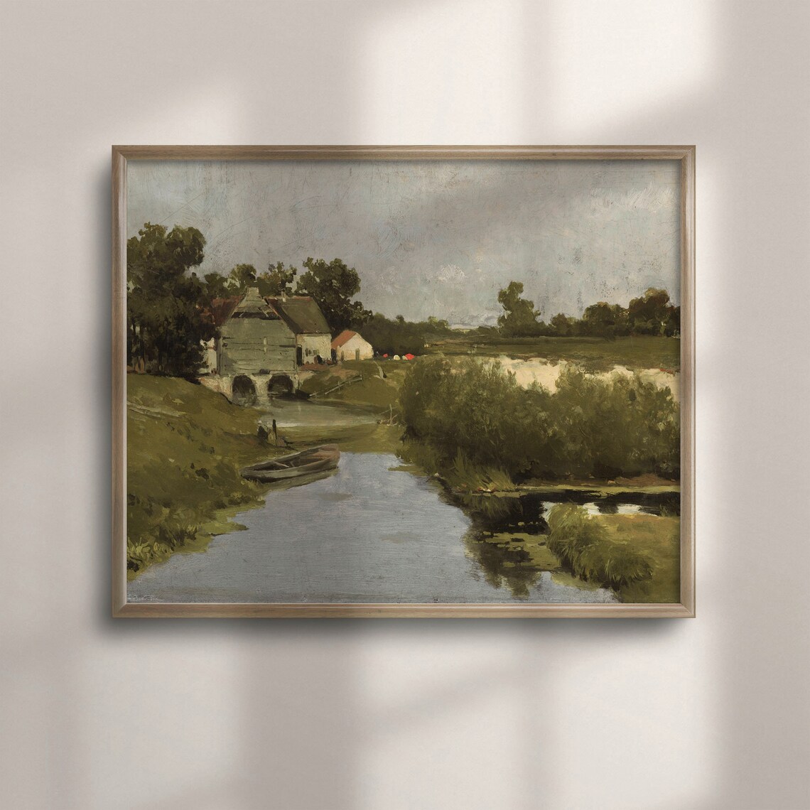 Vintage Country Landscape River Art Print, Farmhouse Decor