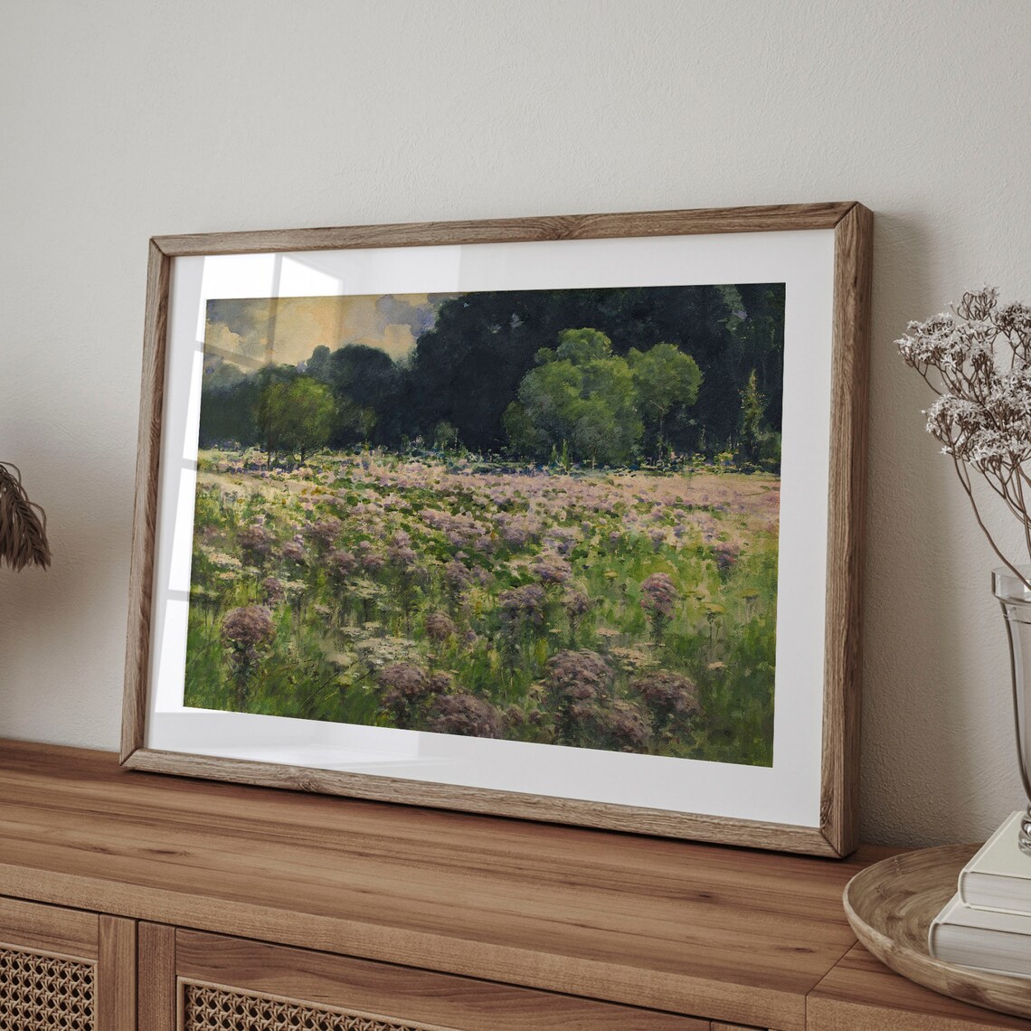 Vintage Wildflower Meadow Pink Blooms Dark Forest Art Poster - Image 4
