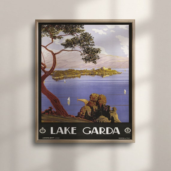 Vintage Italy Travel Poster Lake Garda 1924 Wall Art Italian Prints Travel Gift Idea Colorful Living Room Decor Art C16 1033