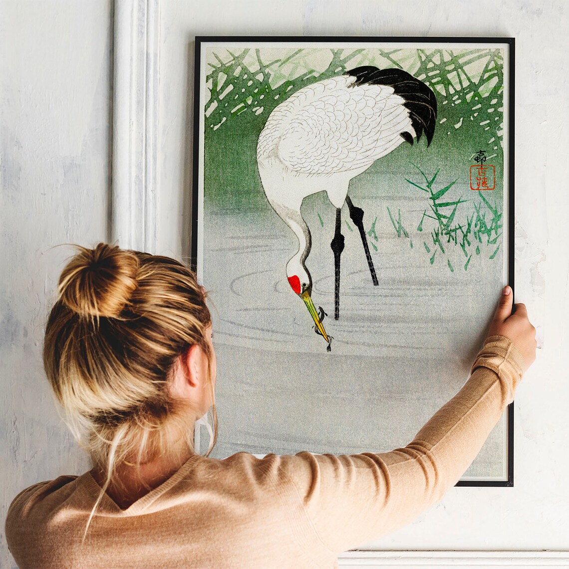 Crane Antique Space Painting Vintage Bird Poster - Image 3
