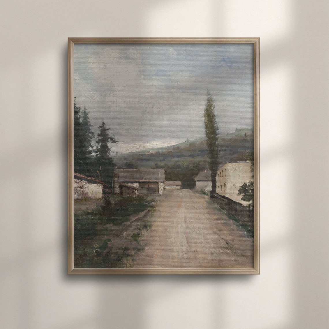 Rural Village Dirt Road Rolling Hills Vintage Landscape Poster