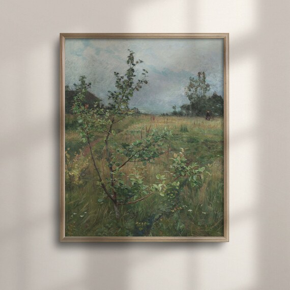 Spring Meadow Sapling Tree Vintage Landscape Painting Poster