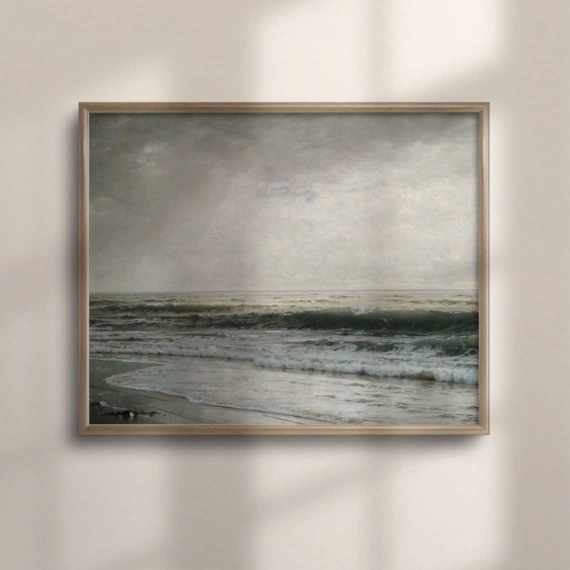 Moody Vintage Ocean Seascape Waves Rolling Under Cloudy Sky Poster