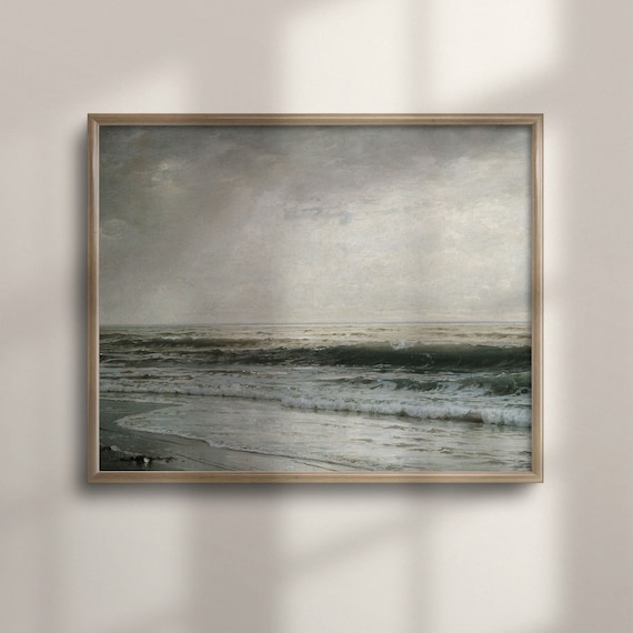 Moody Vintage Ocean Seascape Waves Rolling Under Cloudy Sky Poster