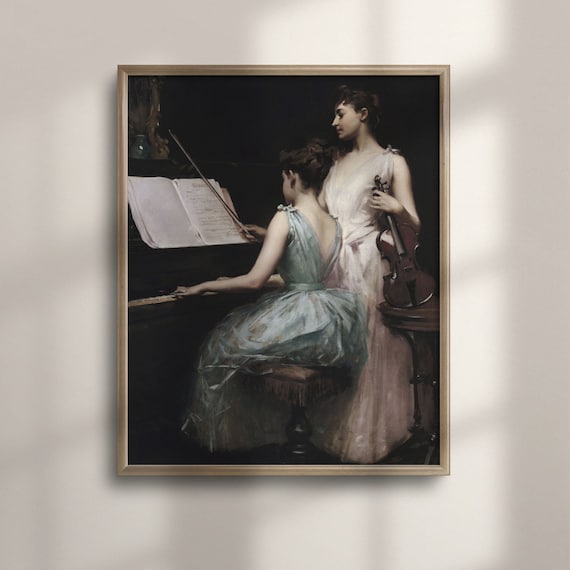Two Musicians at Piano and Violin Antique Classical Music Portrait Poster