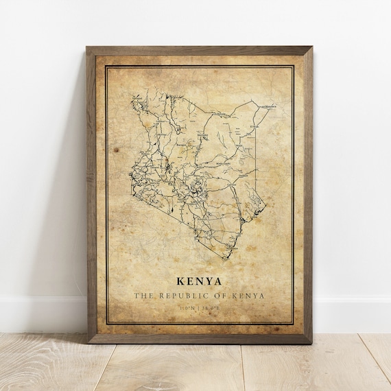 Kenya Vintage Map Poster Print, Country Decor