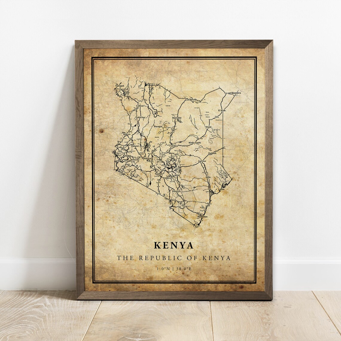 Kenya Vintage Map Poster Print, Country Decor
