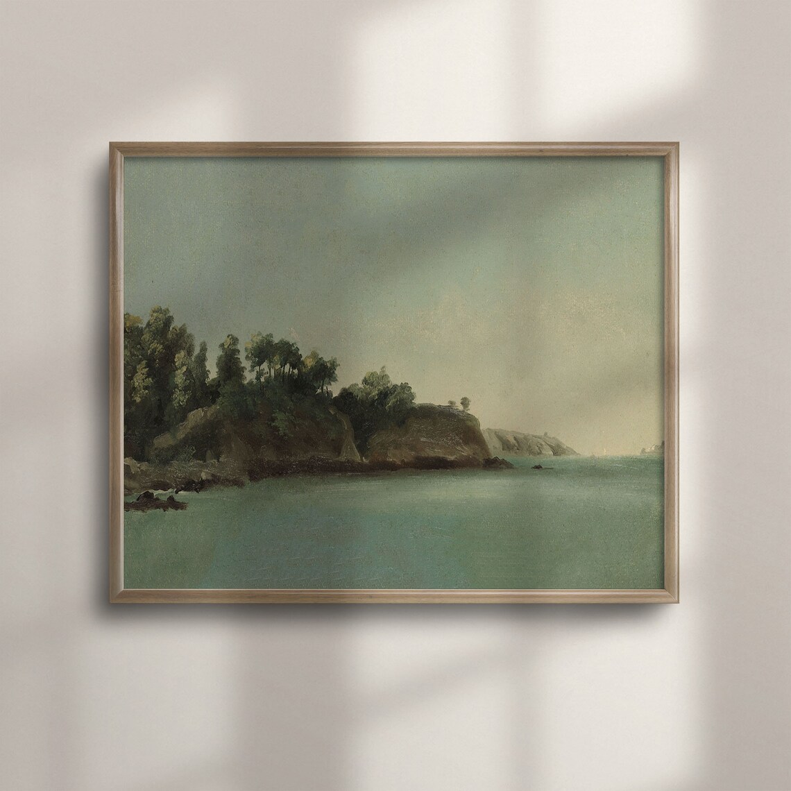 Calm Coastal Inlet with Wooded Cliffs Vintage Seascape Painting Poster