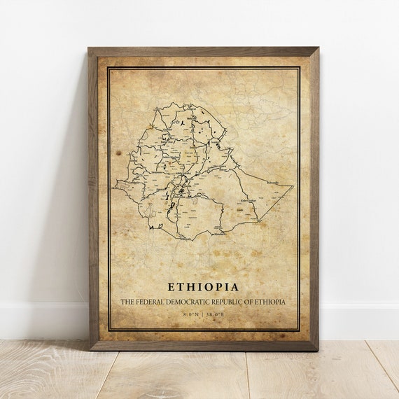 Ethiopia Vintage Map Poster, Country Street Road Map