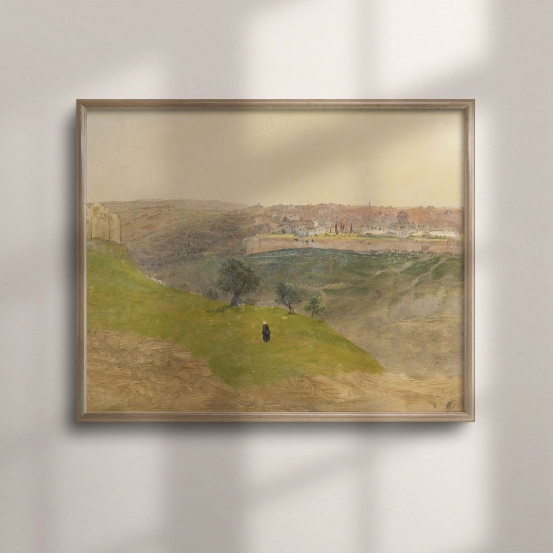 Vintage Jerusalem Landscape Painting, Mount Of Olives