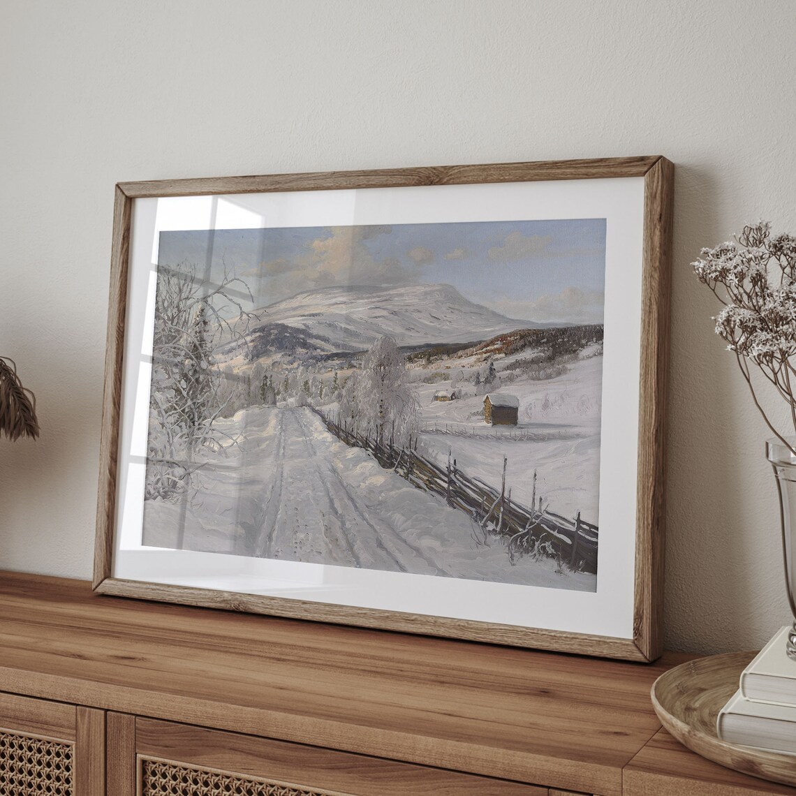 Snowy Winter Mountain Road Vintage Farmhouse Landscape Poster - Image 4